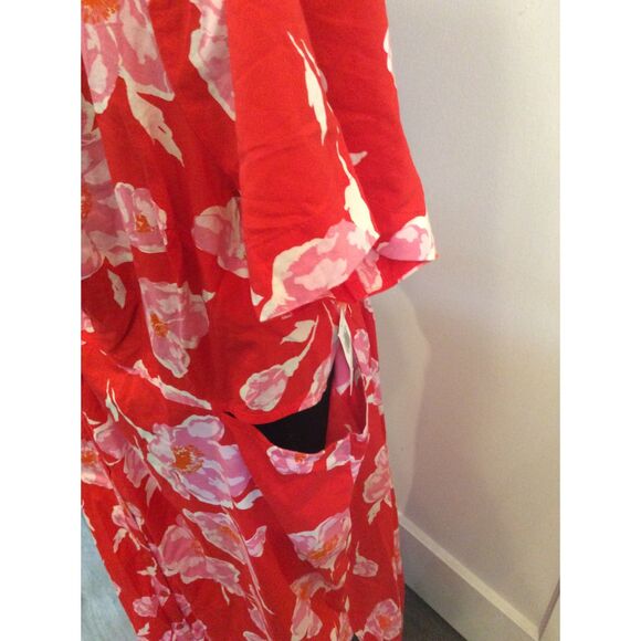 New NWT Plus 3X floral red midi dress cut outs Button up front shirt dress - Picture 5 of 6